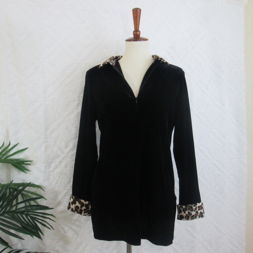 VTG Ronni Nicole Black Velvet Leopard Print Trim